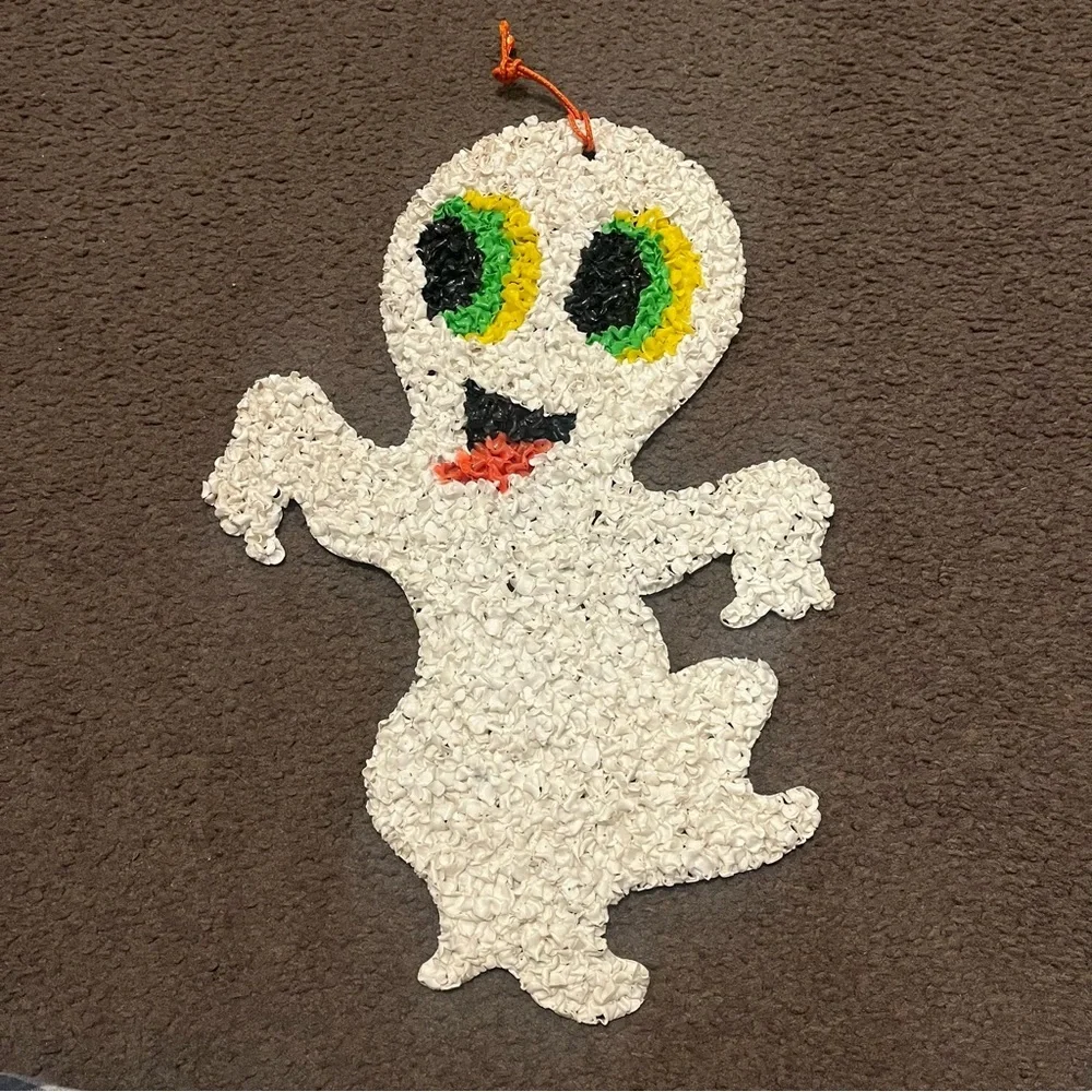 Vintage 70’s Melted Plastic Popcorn Ghost Halloween Wall Hanging